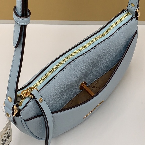 MICHAEL KORS Dover Small Half Moon Leather Crossbody Bag Vista Blue color - Picture 7 of 16